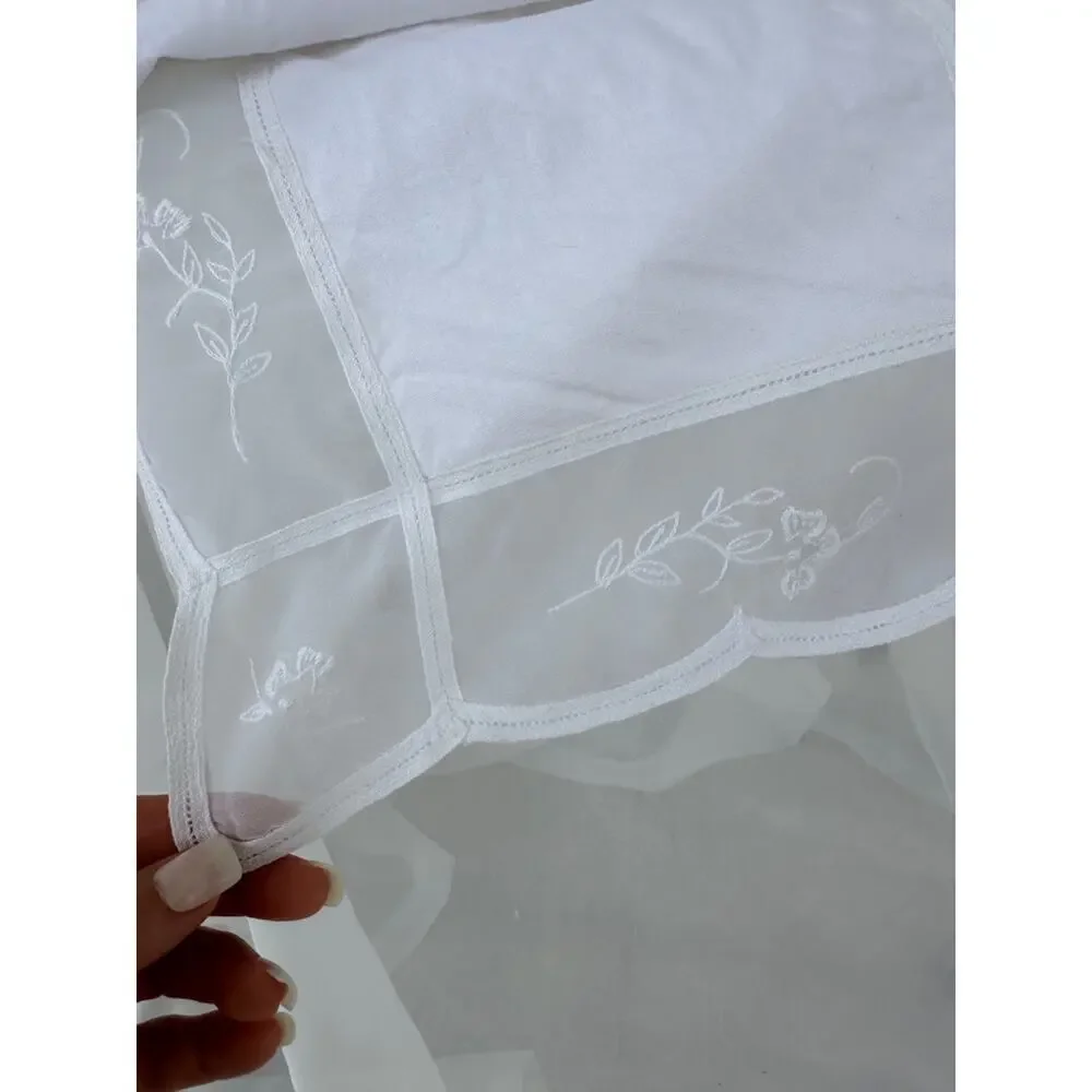 Vtg White LINEN Lace Bridal Set Lot 6 Placemats Embroidered Wedding Shower Euc